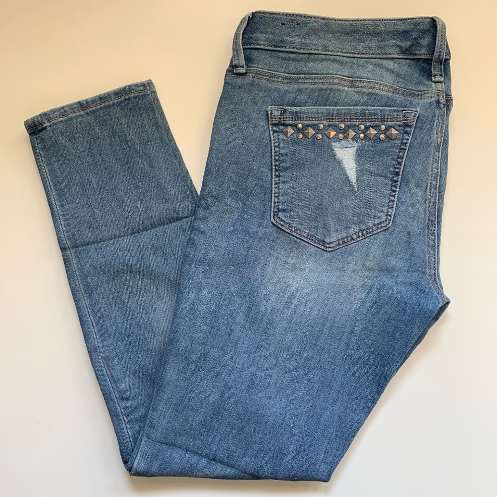 Express Studded & Distressed Cropped Skinny Jeans
